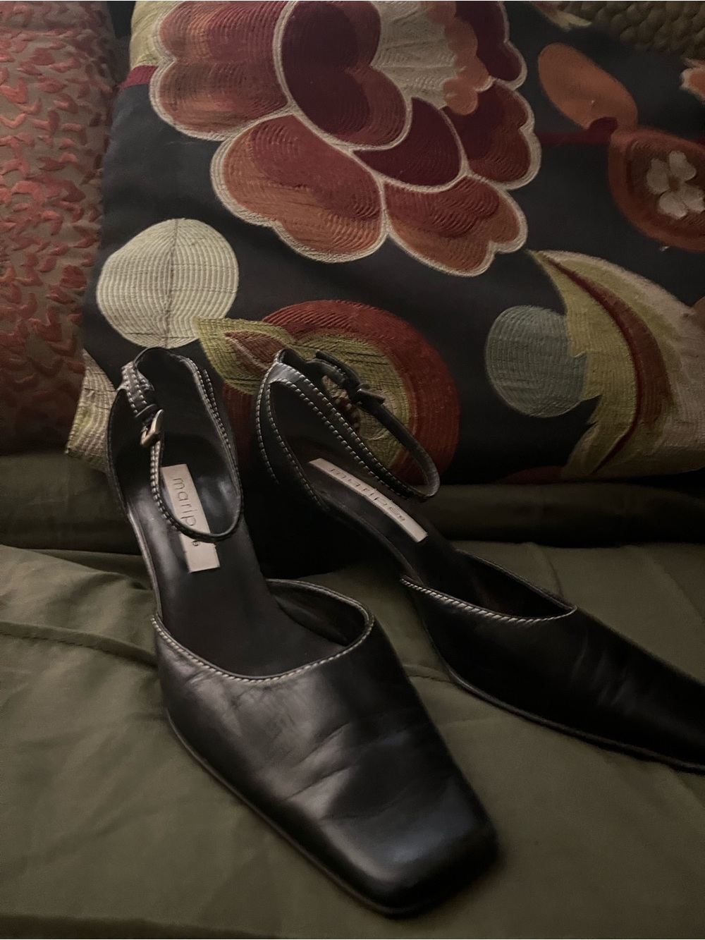 Maripe Black Square-Toe Slingback Heels